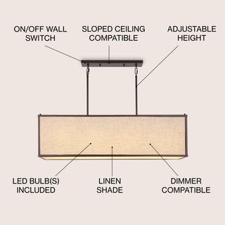 Cole 42" Minimalist Industrial Rectangular Linen Iron Linear LED Pendant - JONATHAN Y