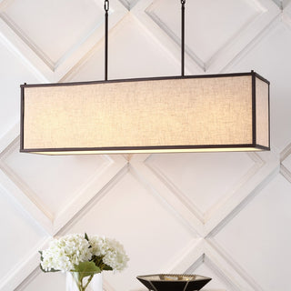 Cole 42" Minimalist Industrial Rectangular Linen Iron Linear LED Pendant - JONATHAN Y