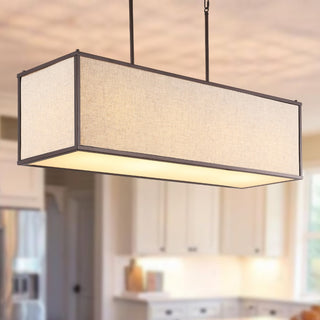 Cole 42" Minimalist Industrial Rectangular Linen Iron Linear LED Pendant - JONATHAN Y