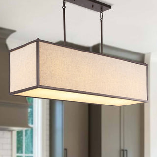 Cole 42" Minimalist Industrial Rectangular Linen Iron Linear LED Pendant - JONATHAN Y