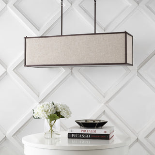 Cole 42" Minimalist Industrial Rectangular Linen Iron Linear LED Pendant - JONATHAN Y
