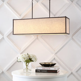 Cole 42" Minimalist Industrial Rectangular Linen Iron Linear LED Pendant - JONATHAN Y