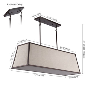 Crosby 42" Minimalist Industrial Trapezoidal Linen Iron Linear LED Pendant - JONATHAN Y
