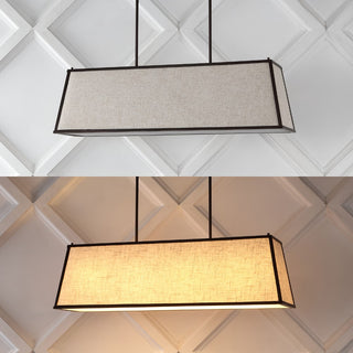 Crosby 42" Minimalist Industrial Trapezoidal Linen Iron Linear LED Pendant - JONATHAN Y