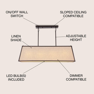 Crosby 42" Minimalist Industrial Trapezoidal Linen Iron Linear LED Pendant - JONATHAN Y