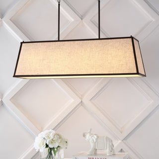 Crosby 42" Minimalist Industrial Trapezoidal Linen Iron Linear LED Pendant - JONATHAN Y