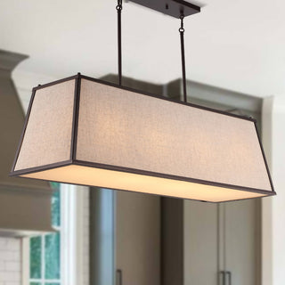 Crosby 42" Minimalist Industrial Trapezoidal Linen Iron Linear LED Pendant - JONATHAN Y