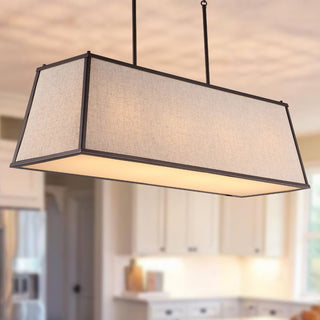 Crosby 42" Minimalist Industrial Trapezoidal Linen Iron Linear LED Pendant - JONATHAN Y