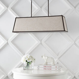 Crosby 42" Minimalist Industrial Trapezoidal Linen Iron Linear LED Pendant - JONATHAN Y
