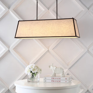 Crosby 42" Minimalist Industrial Trapezoidal Linen Iron Linear LED Pendant - JONATHAN Y
