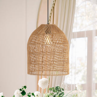 Koda 13" Farmhouse Coastal Bohemian Rattan 180" Cord Plug-In or Hardwired LED Pendant - JONATHAN Y