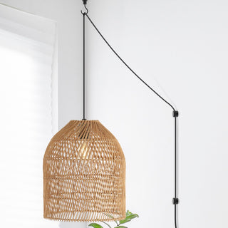 Koda 13" Farmhouse Coastal Bohemian Rattan 180" Cord Plug-In or Hardwired LED Pendant - JONATHAN Y