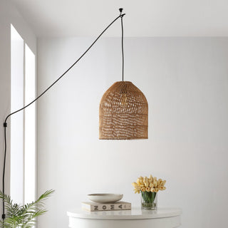 Koda 13" Farmhouse Coastal Bohemian Rattan 180" Cord Plug-In or Hardwired LED Pendant - JONATHAN Y