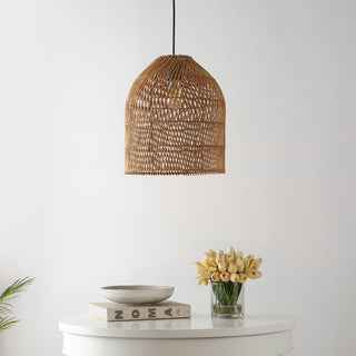 Koda 13" Farmhouse Coastal Bohemian Rattan 180" Cord Plug-In or Hardwired LED Pendant - JONATHAN Y