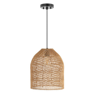 Koda 13" Farmhouse Coastal Bohemian Rattan 180" Cord Plug-In or Hardwired LED Pendant - JONATHAN Y