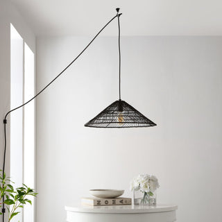 Nova 20.25" Farmhouse Coastal Rattan 180" Cord Plug-In or Hardwired LED Pendant - JONATHAN Y