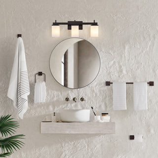 Caia 22.38" 3-Light Modern Contemporary Vanity Light with Frosted Glass Shades and Bathroom Hardware Accessory Set - JONATHAN Y