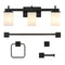 Caia 22.38" 3-Light Modern Contemporary Vanity Light with Frosted Glass Shades and Bathroom Hardware Accessory Set