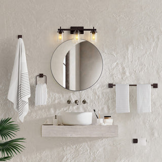 Liam 23.25" 3-Light Farmhouse Industrial Vanity Light with Bathroom Hardware Accessory Set - JONATHAN Y