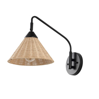 Kiawah 11" 1-Light Vintage Coastal Rattan/Metal Swing Arm LED Sconce - JONATHAN Y