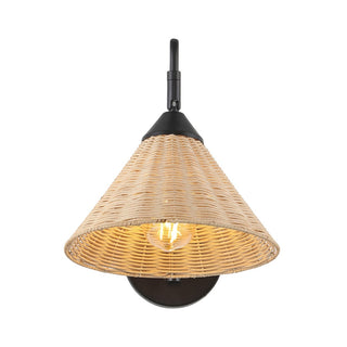 Kiawah 11" 1-Light Vintage Coastal Rattan/Metal Swing Arm LED Sconce - JONATHAN Y