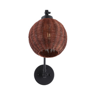 Lyla 22" 1-Light Mid-Century Vintage Rattan Globe Swing Arm LED Sconce - JONATHAN Y