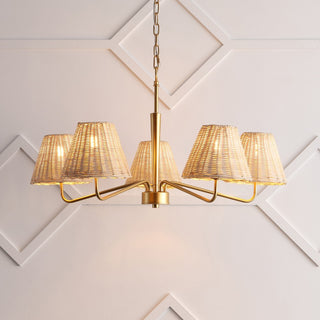 Libby 30" 5-Light Modern Coastal Sleek Woven Rattan/Iron LED Chandelier