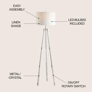 Arliss 60" Surveyor's Tripod Metal/Crystal LED Floor Lamp - JONATHAN Y