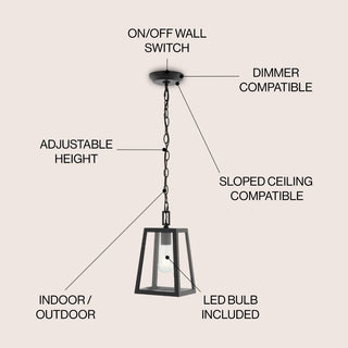 Glendale 6.75"  Farmhouse Industrial Iron/Glass Outdoor LED Pendant - JONATHAN Y