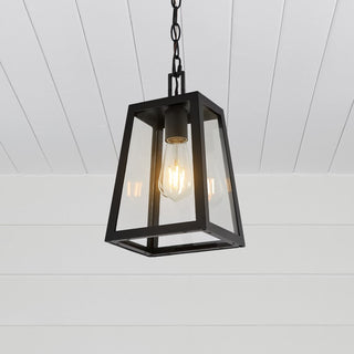 Glendale 6.75"  Farmhouse Industrial Iron/Glass Outdoor LED Pendant - JONATHAN Y