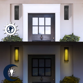 Miranda 5.13" Modern Industrial Iron/Glass Seeded Glass with Dusk-to-Dawn Sensor Integrated LED Outdoor Sconce - JONATHAN Y