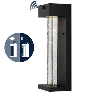 Miranda 5.13" Modern Industrial Iron/Glass Seeded Glass with Dusk-to-Dawn Sensor Integrated LED Outdoor Sconce - JONATHAN Y