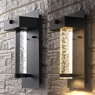 Horizone 5.5" Minimalist Industrial Iron/Glass Seeded Glass with Dusk-to-Dawn Sensor Integrated LED Outdoor Sconce - JONATHAN Y