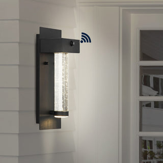 Horizone 5.5" Minimalist Industrial Iron/Glass Seeded Glass with Dusk-to-Dawn Sensor Integrated LED Outdoor Sconce - JONATHAN Y