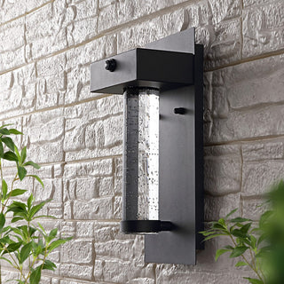Horizone 5.5" Minimalist Industrial Iron/Glass Seeded Glass with Dusk-to-Dawn Sensor Integrated LED Outdoor Sconce - JONATHAN Y
