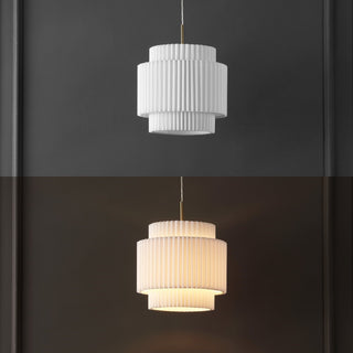 Boden 14.5" 1-Light Vintage Mid-Century Iron LED Pendant with Pleated Shade - JONATHAN Y