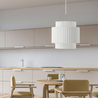 Boden 14.5" 1-Light Vintage Mid-Century Iron LED Pendant with Pleated Shade - JONATHAN Y