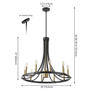 Dante Modern Iron Adjustable Wagon Wheel LED Chandelier with Downlight - JONATHAN Y