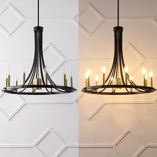 Dante Modern Iron Adjustable Wagon Wheel LED Chandelier with Downlight - JONATHAN Y