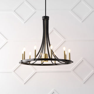 Dante Modern Iron Adjustable Wagon Wheel LED Chandelier with Downlight - JONATHAN Y