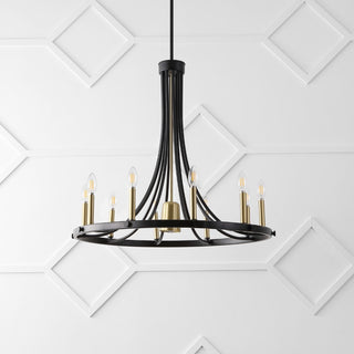 Dante Modern Iron Adjustable Wagon Wheel LED Chandelier with Downlight - JONATHAN Y
