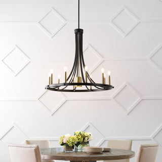 Dante Modern Iron Adjustable Wagon Wheel LED Chandelier with Downlight - JONATHAN Y