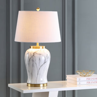 Prague 28" Ceramic Marble LED Table Lamp - JONATHAN Y