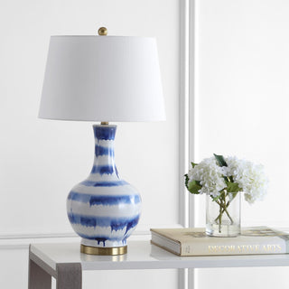 Tucker 30.5" Striped Ceramic/Metal LED Table Lamp - JONATHAN Y