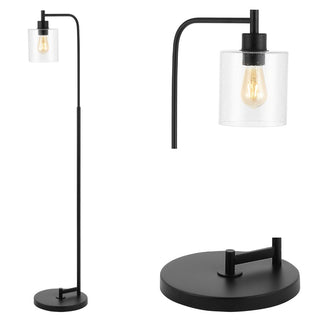 Axel Modern 60" Iron/Seeded Glass Farmhouse Industrial LED Floor Lamp - JONATHAN Y