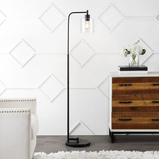 Axel Modern 60" Iron/Seeded Glass Farmhouse Industrial LED Floor Lamp - JONATHAN Y