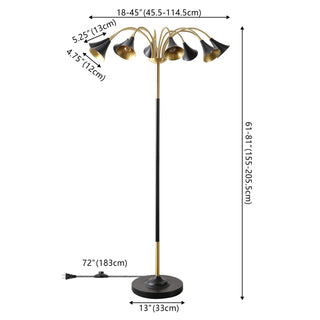 Vivian 61" 10-Light Mid-Century Modern Iron Medusa Multi Head LED Floor Lamp - JONATHAN Y