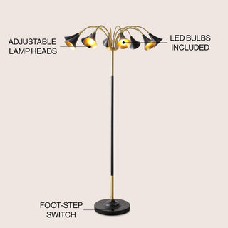 Vivian 61" 10-Light Mid-Century Modern Iron Medusa Multi Head LED Floor Lamp - JONATHAN Y