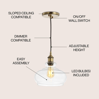 Wyatt 9.5" Adjustable Drop Pharmacy Metal/Glass LED Pendant - JONATHAN Y