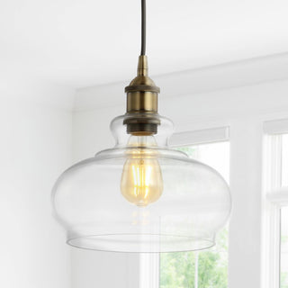 Wyatt 9.5" Adjustable Drop Pharmacy Metal/Glass LED Pendant - JONATHAN Y